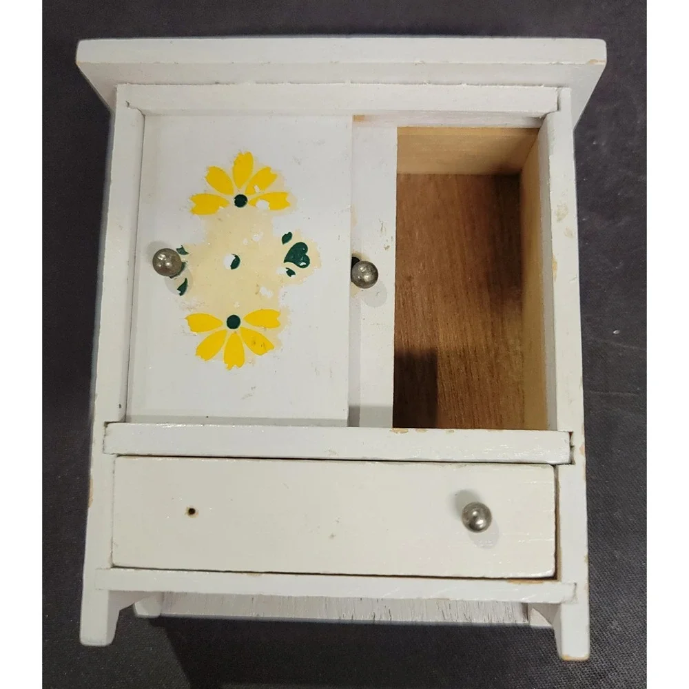 Dollhouse Mini 2 door cabinet with drawer decorated‎ with flowers
